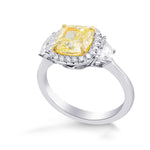 Fancy Light Yellow Cushion Halo & Trapezoid Diamond Ring
