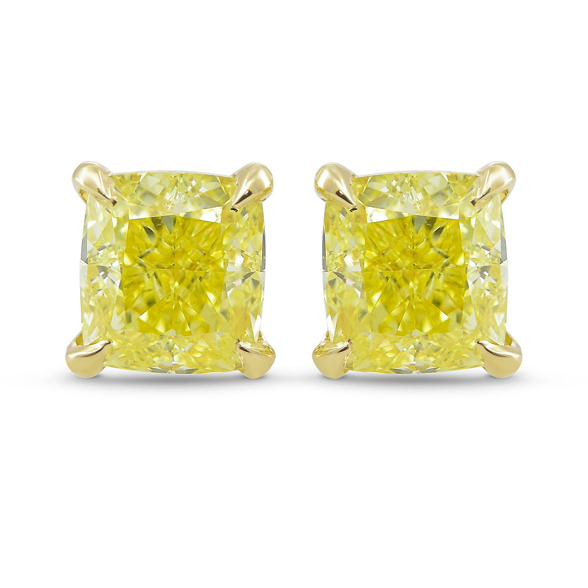Fancy Yellow Cushion Diamond Stud Earrings