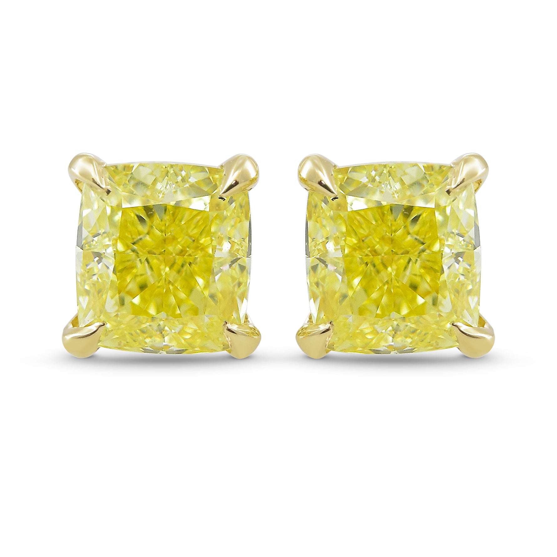 Fancy Yellow Cushion Diamond Stud Earrings