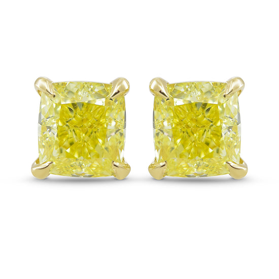 Fancy Yellow Cushion Diamond Stud Earrings