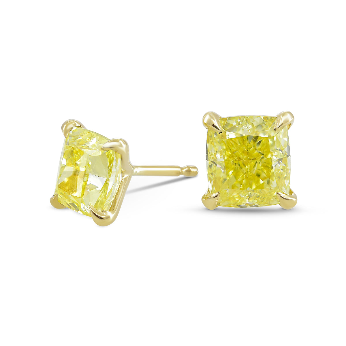 Fancy Yellow Cushion Diamond Stud Earrings