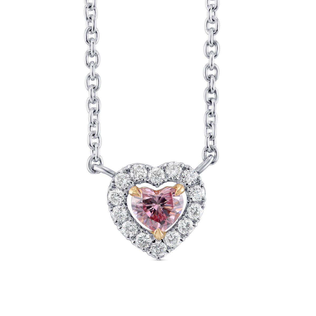 Fancy Intense Purplish Pink Heart Diamond Halo Pendant