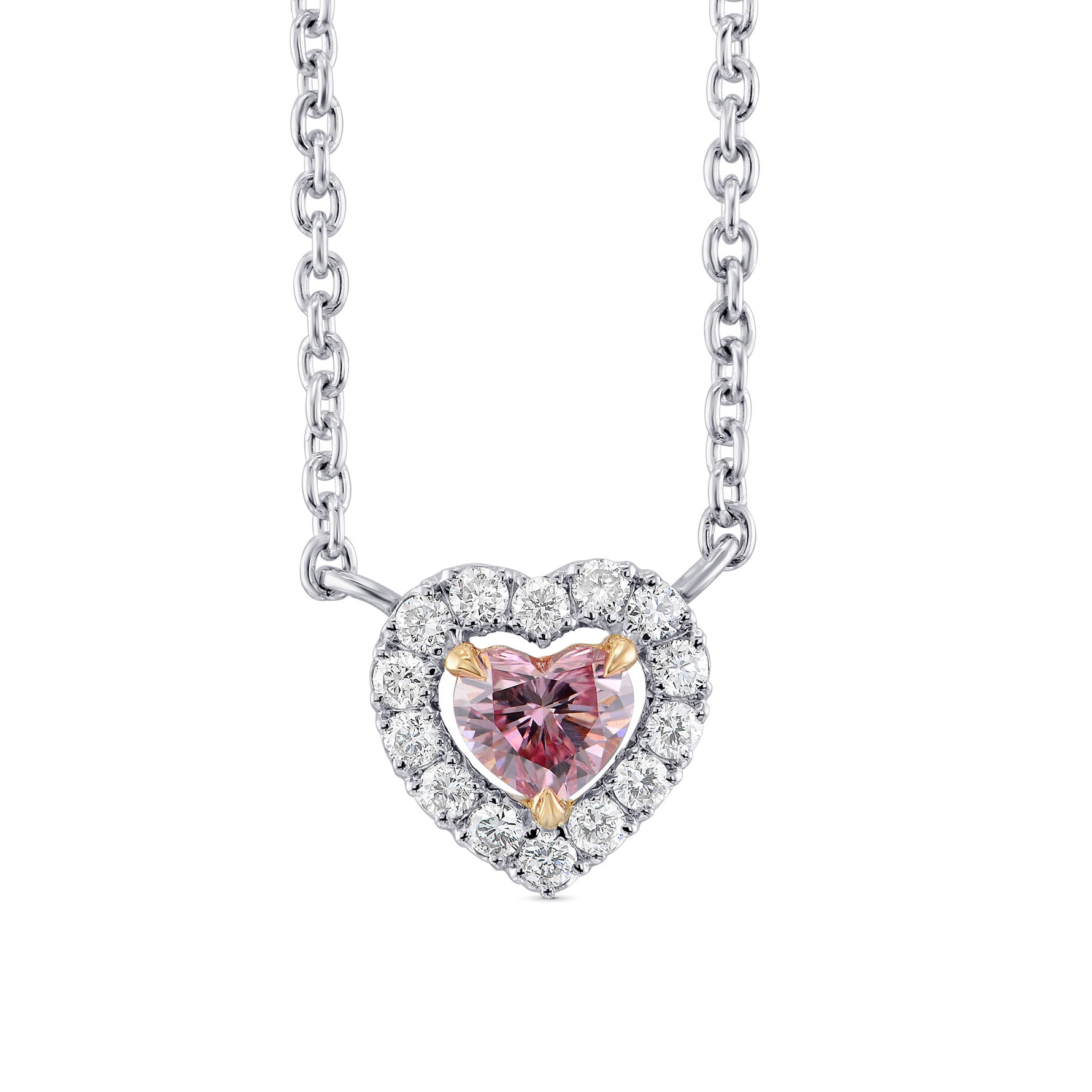 Fancy Intense Purplish Pink Heart Diamond Halo Pendant