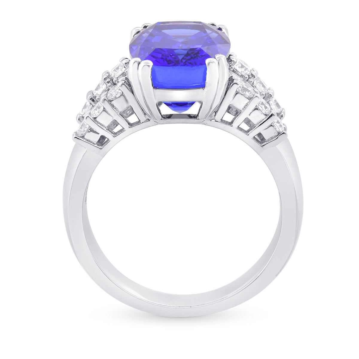 Cushion Tanzanite & Diamond Side-stone Ring