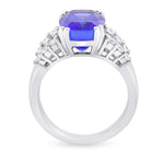 Cushion Tanzanite & Diamond Side-stone Ring