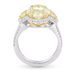 Light Yellow Oval 3 stones Halo Diamond Ring
