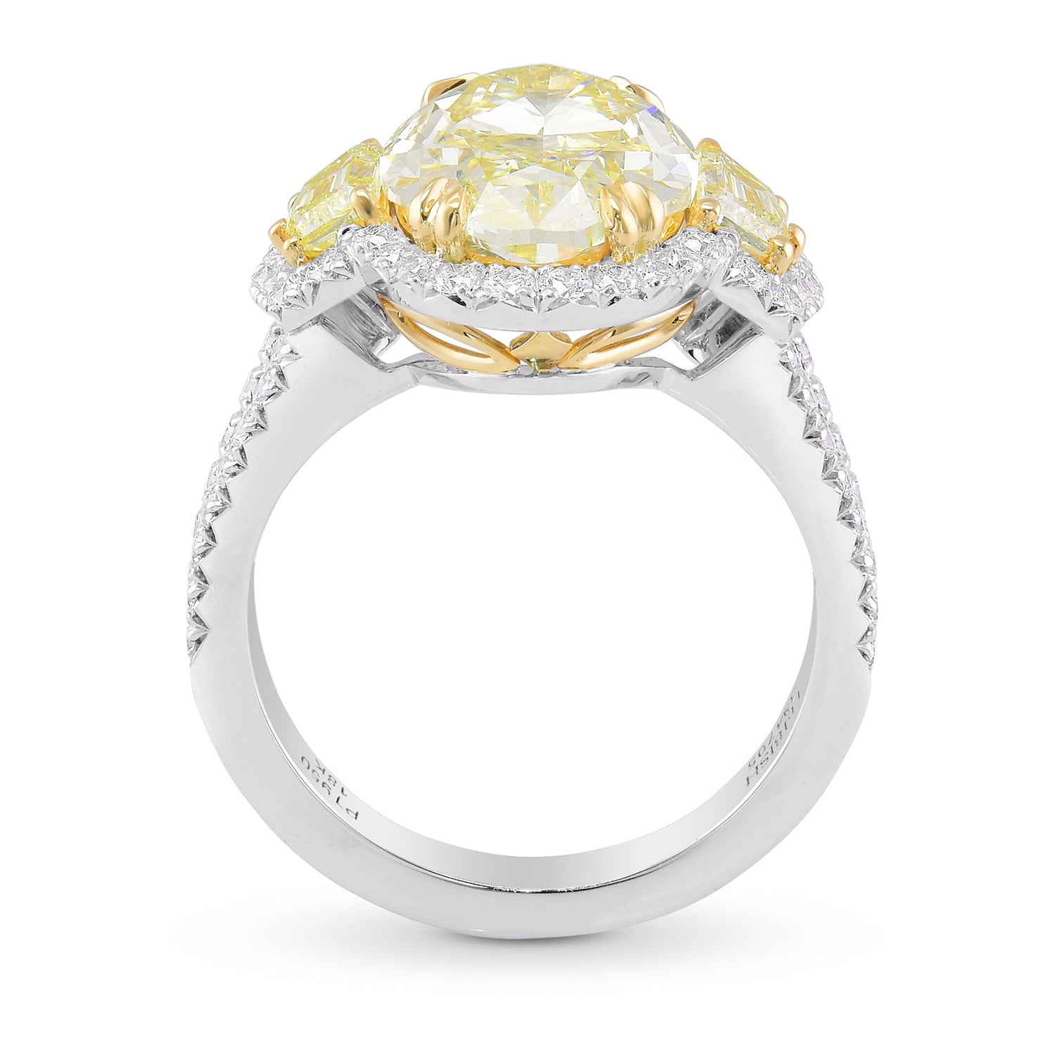 Light Yellow Oval 3 stones Halo Diamond Ring