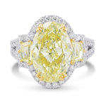 Light Yellow Oval 3 stones Halo Diamond Ring