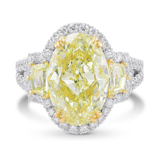 Light Yellow Oval 3 stones Halo Diamond Ring