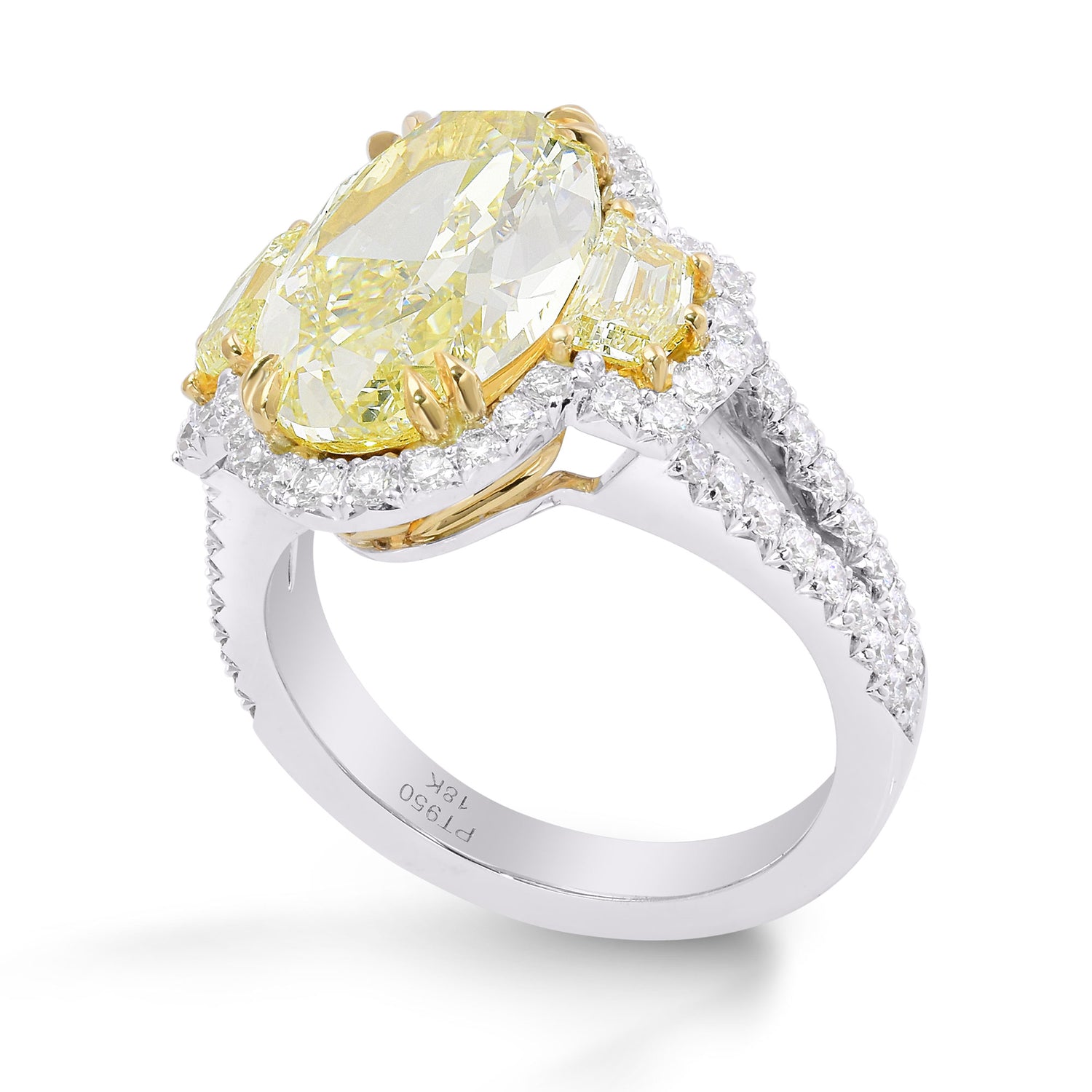 Light Yellow Oval 3 stones Halo Diamond Ring