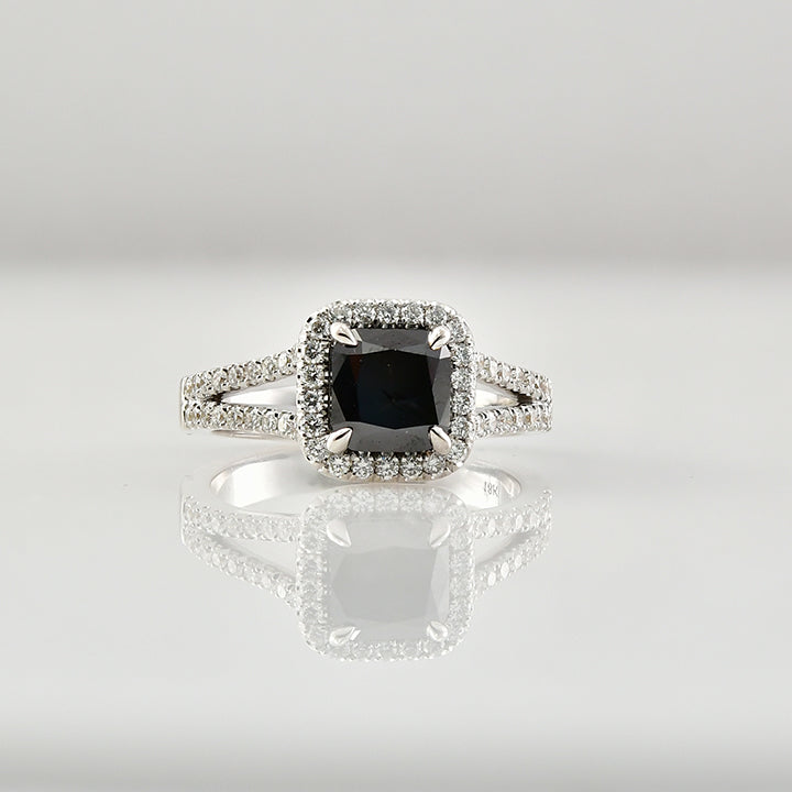 Fancy Black Cushion Halo Diamond Ring 