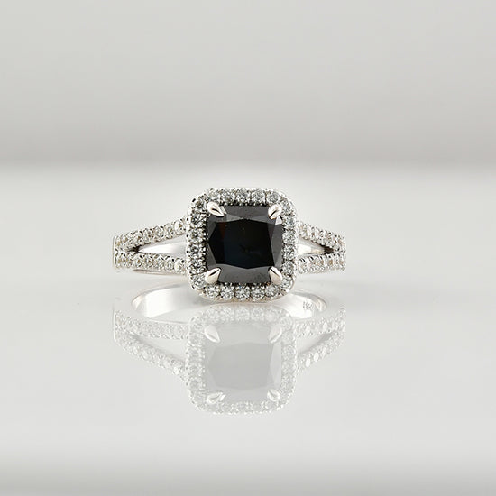 Fancy Black Cushion Halo Diamond Ring 