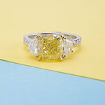 Fancy Yellow Cushion & Trapezoid Diamond 3 Stone Ring