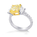 Fancy Yellow Cushion & Trapezoid Diamond 3 Stone Ring
