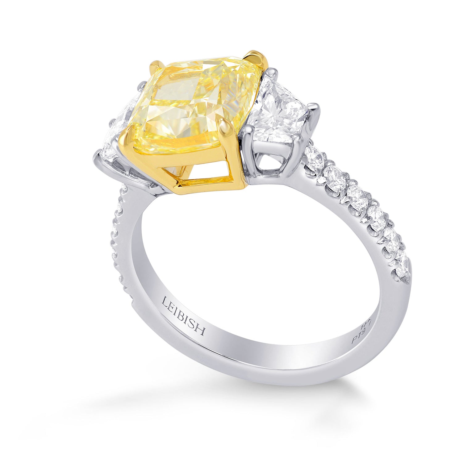 Fancy Yellow Cushion & Trapezoid Diamond 3 Stone Ring