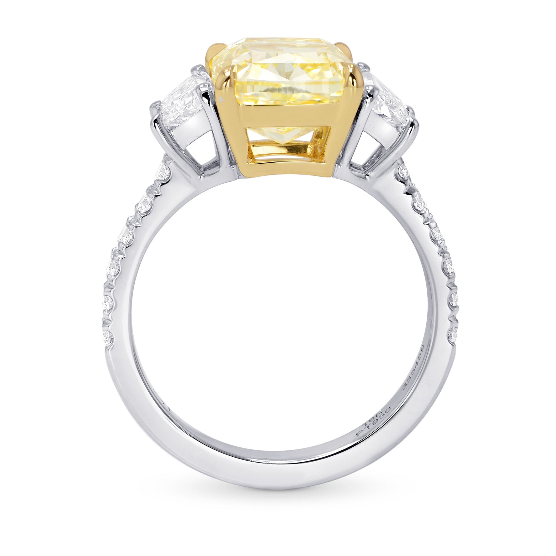 Fancy Yellow Cushion & Trapezoid Diamond 3 Stone Ring