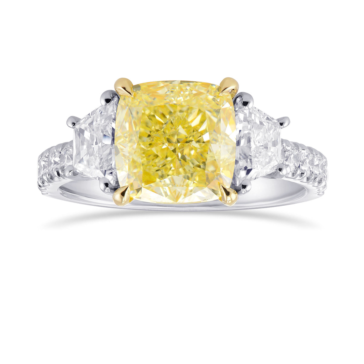 Fancy Yellow Cushion & Trapezoid Diamond 3 Stone Ring