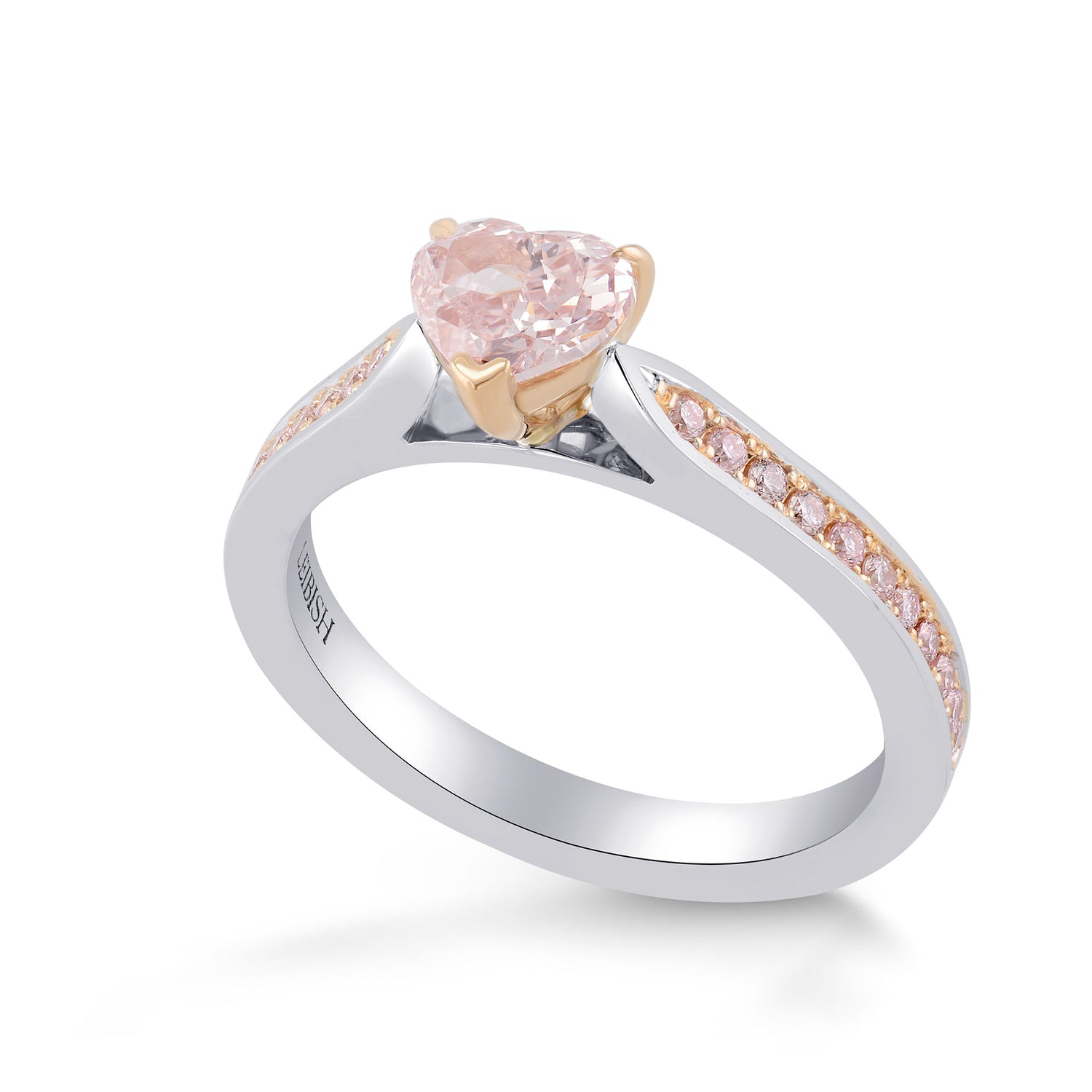 Fancy Brownish Pink Heart Diamond Side Stone Ring