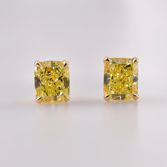 Fancy Yellow Cushion Diamond Stud Earrings