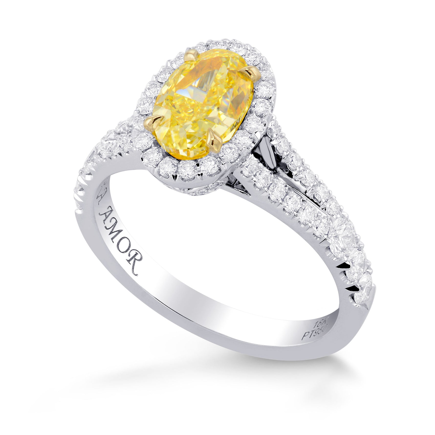 Fancy Intense Yellow Oval Halo Diamond Ring