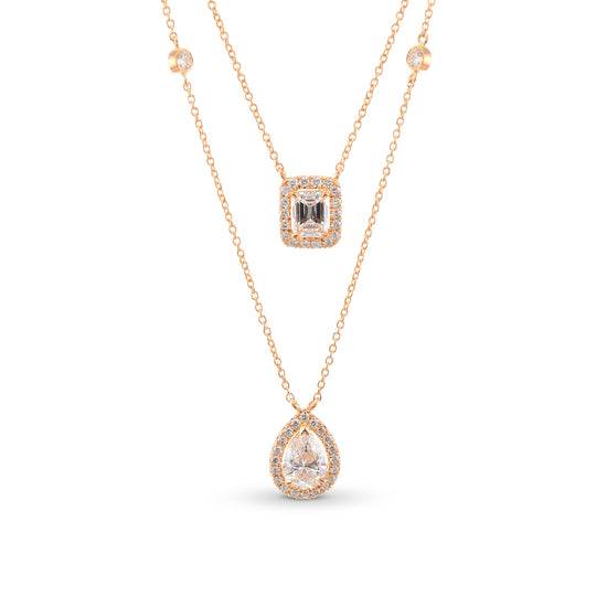 White Pear and Emerald Shape Diamonds By The Yard Double Chain Necklace 