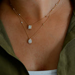 White Pear and Emerald Shape Diamonds By The Yard Double Chain Necklace 
