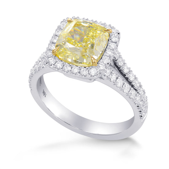Fancy Light Yellow Cushion Diamond Halo Ring