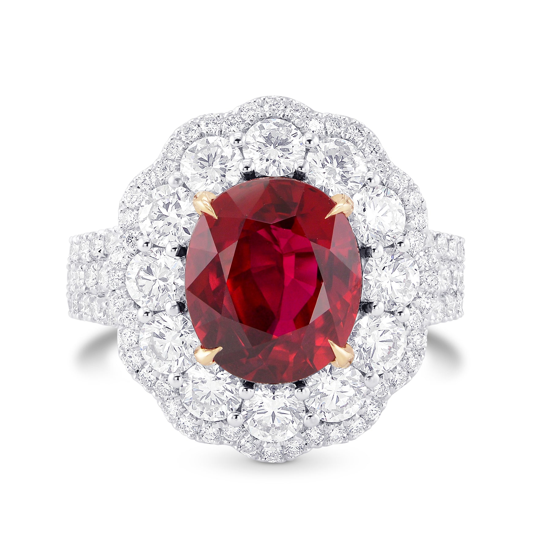 Pigeon Blood Red Oval Ruby & Diamond Extraordinary Ring