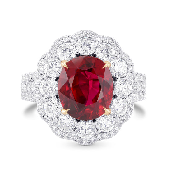 Pigeon Blood Red Oval Ruby & Diamond Extraordinary Ring