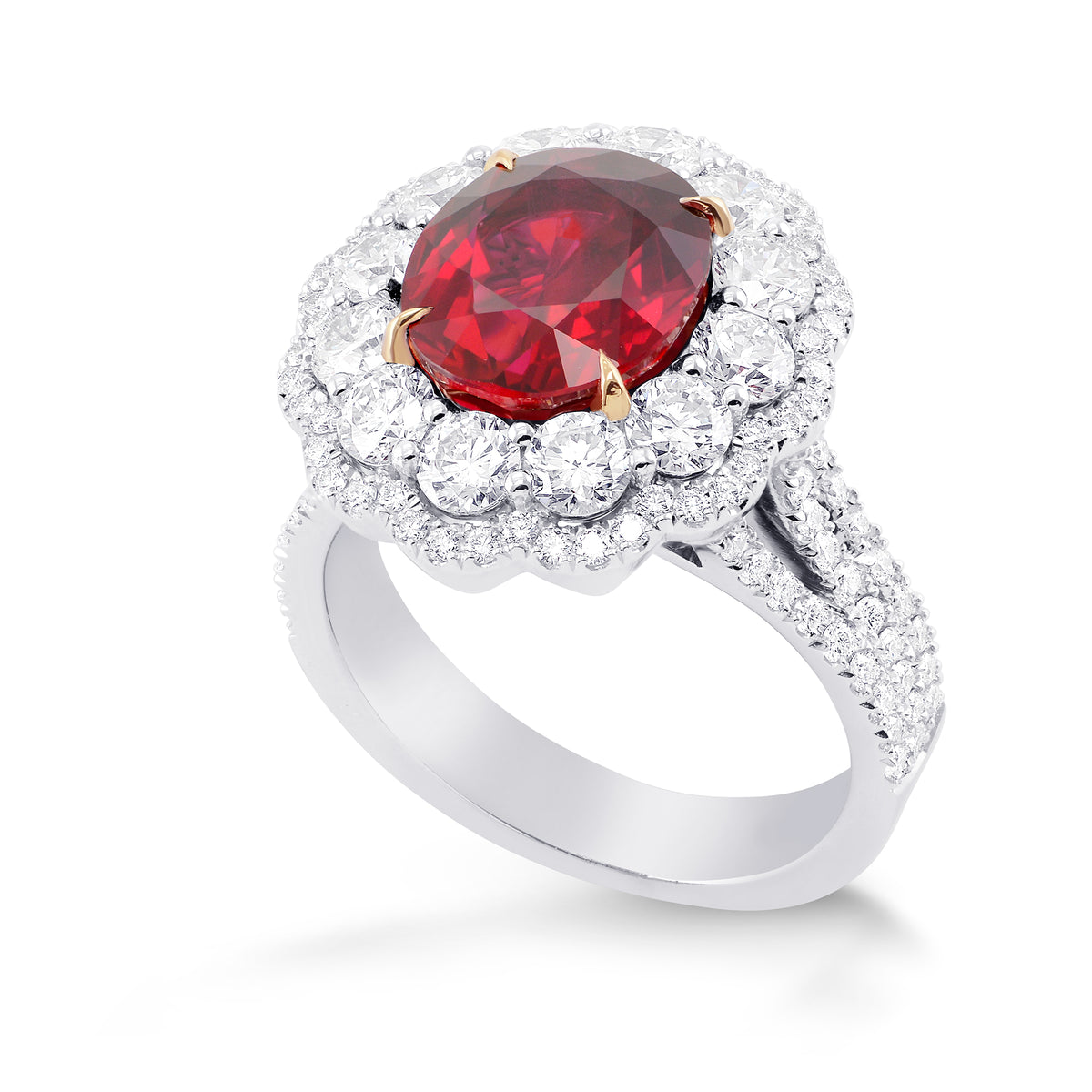 Pigeon Blood Red Oval Ruby & Diamond Extraordinary Ring