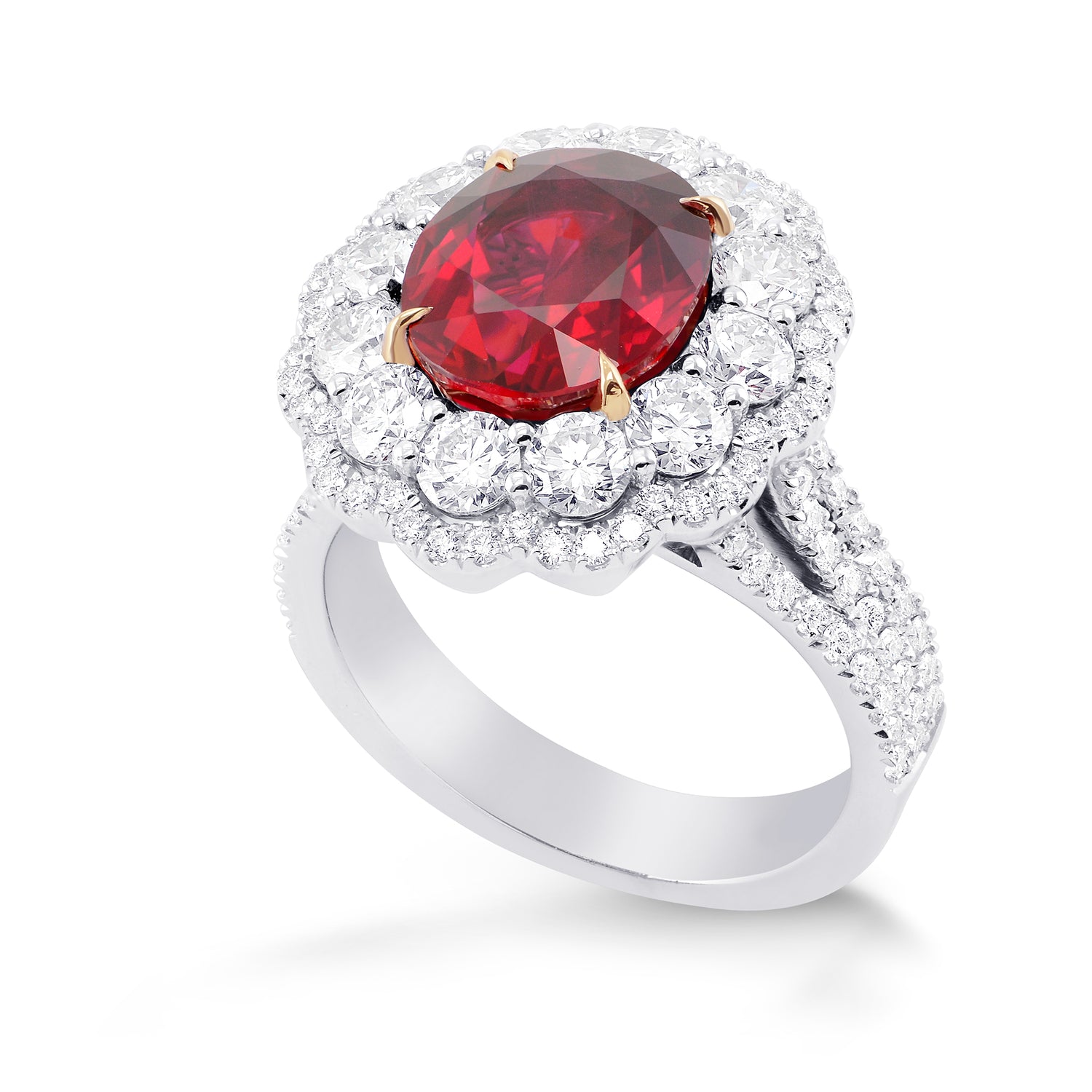 Pigeon Blood Red Oval Ruby & Diamond Extraordinary Ring