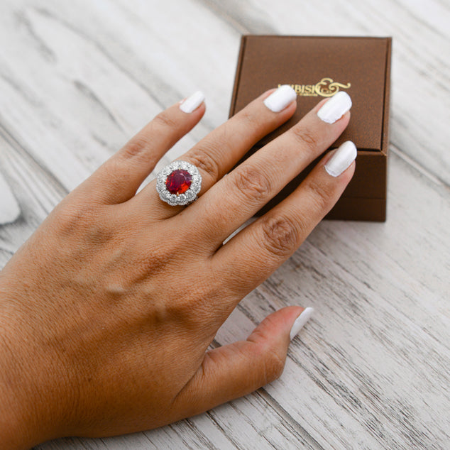 Pigeon Blood Red Oval Ruby & Diamond Extraordinary Ring