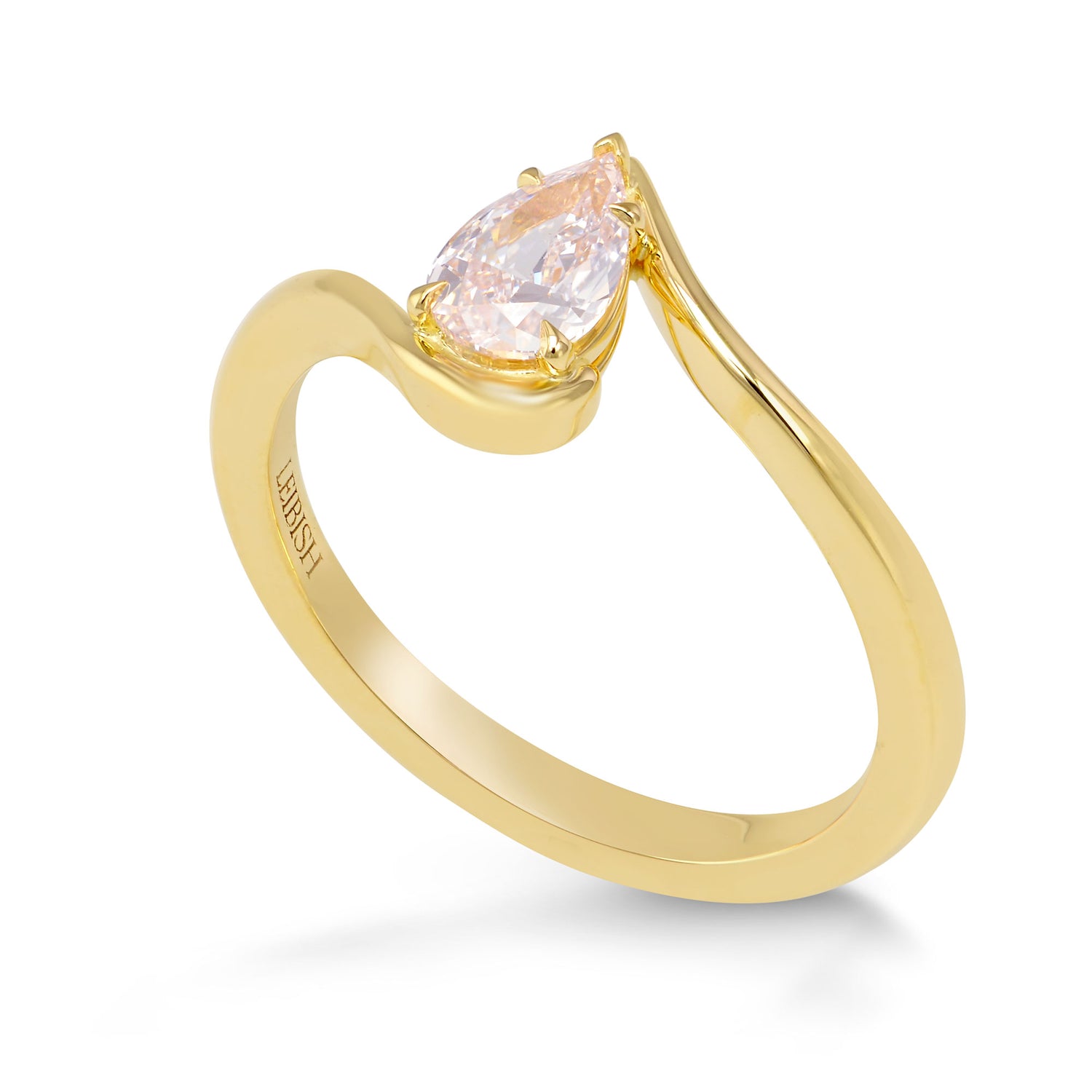 Very Light Pink Pear Diamond Solitaire Ring 
