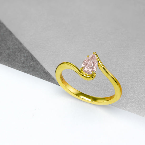 Very Light Pink Pear Diamond Solitaire Ring 