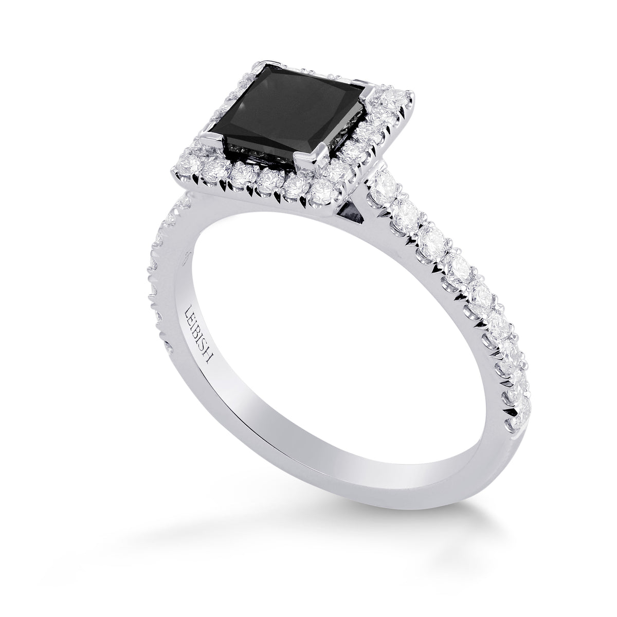 Natural Fancy Black Princess Diamond Halo Ring