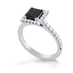 Natural Fancy Black Princess Diamond Halo Ring