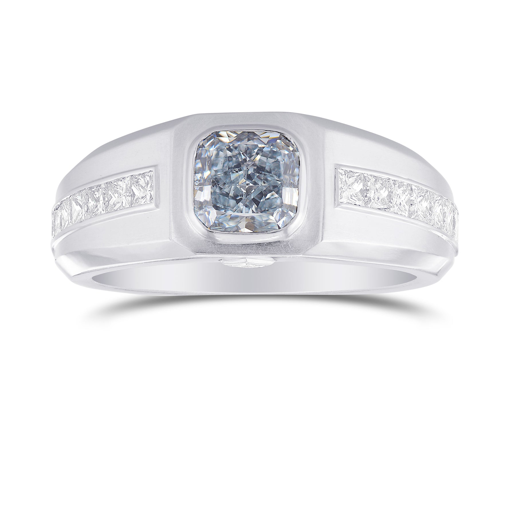 Fancy Greenish Blue Cushion Diamond Gents Ring
