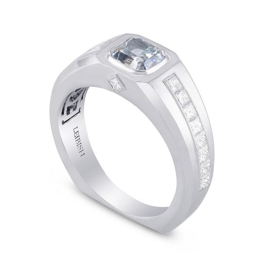 Fancy Greenish Blue Cushion Diamond Gents Ring