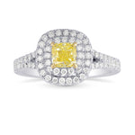 Fancy Intense Yellow Cushion Diamond Double Halo Ring 