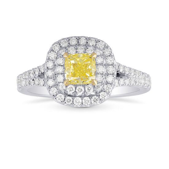 Fancy Intense Yellow Cushion Diamond Double Halo Ring 