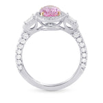 Oval Pink Sapphire & Diamond Halo 3 Stone Ring