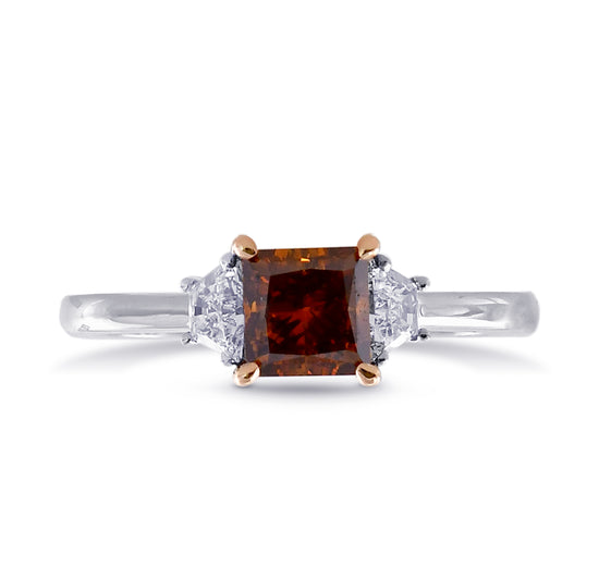 Fancy Dark Orangy Brown Princess Diamond 3 Stones Ring