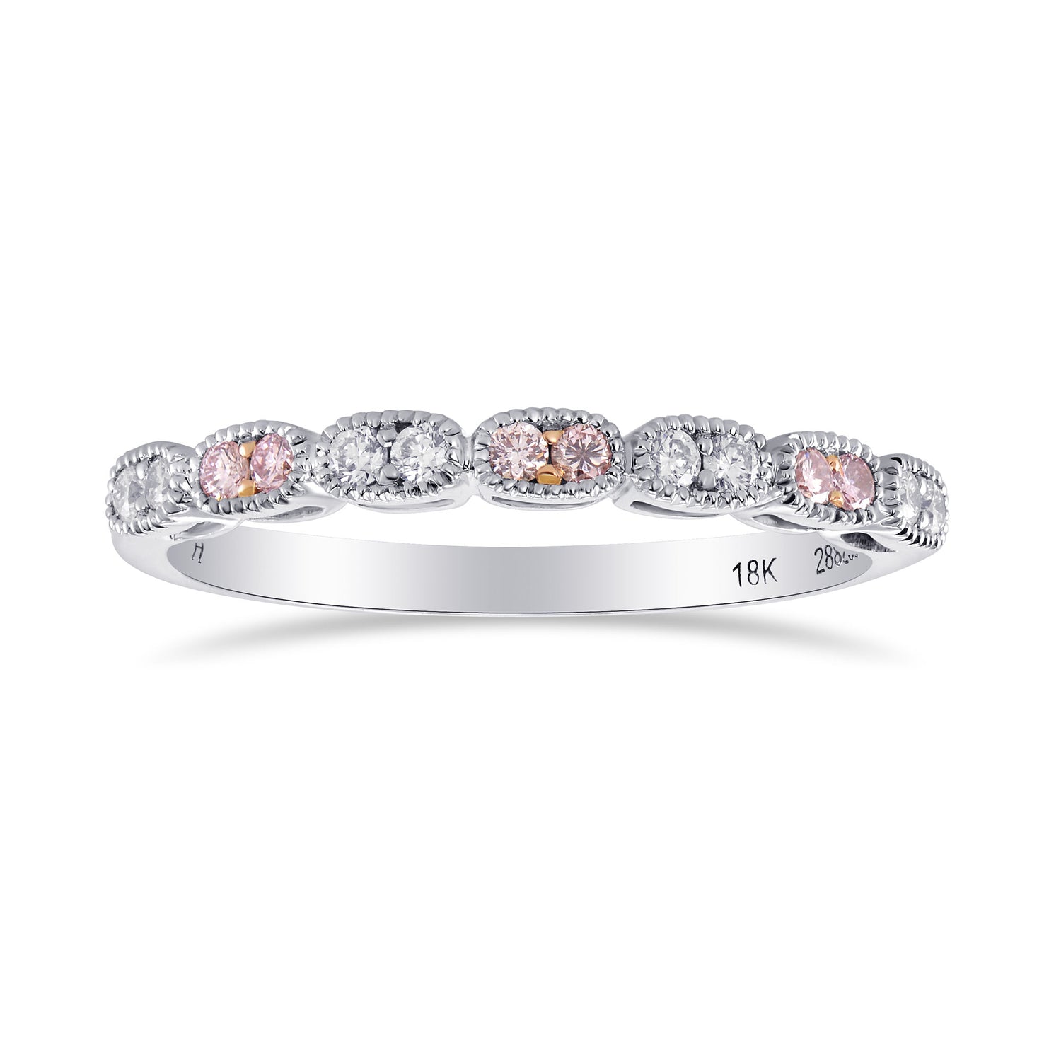 Pink & White Diamond Milgrain Band Ring 