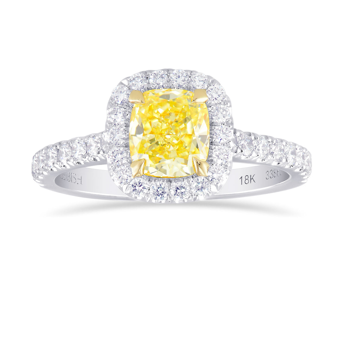  Fancy Yellow Cushion Diamond Halo Ring