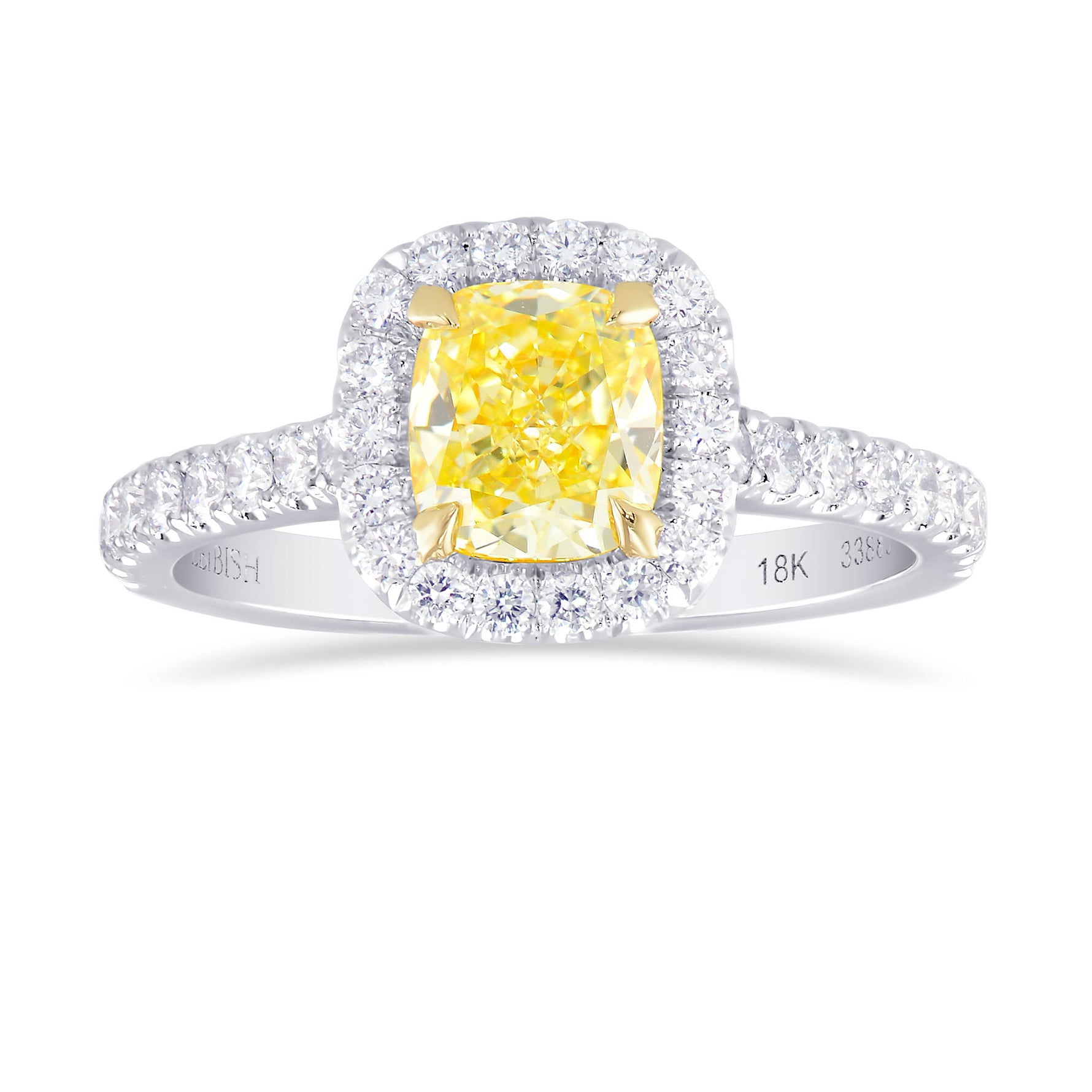  Fancy Yellow Cushion Diamond Halo Ring