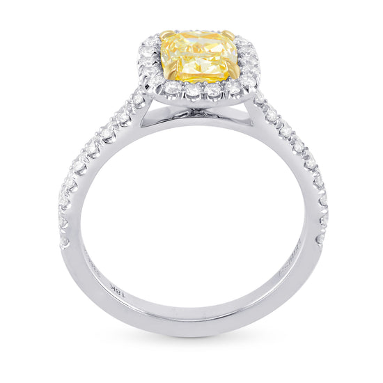  Fancy Yellow Cushion Diamond Halo Ring