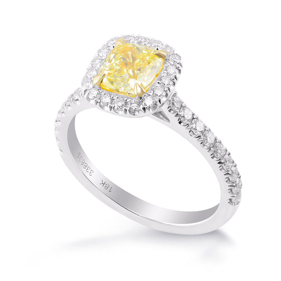  Fancy Yellow Cushion Diamond Halo Ring