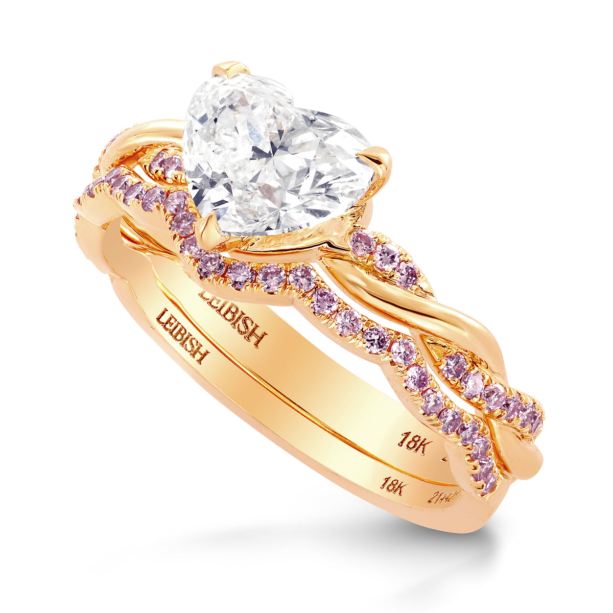 Rose Gold Woven Heart & Pink Diamond Engagement Wedding Ring Setting - 3