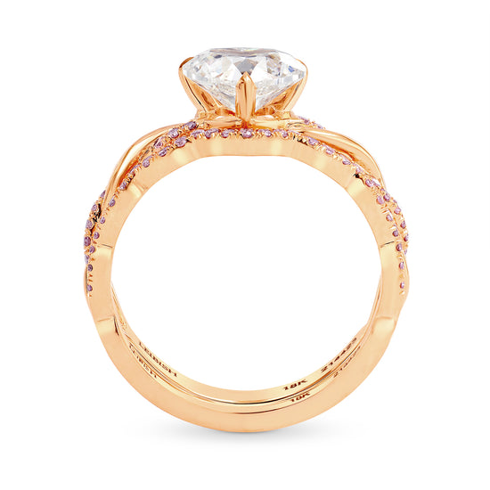 Rose Gold Woven Heart & Pink Diamond Engagement Wedding Ring Setting - 2