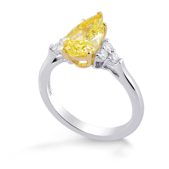 Fancy Yellow Pear Side Stone Diamond ring 